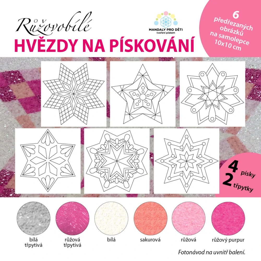 sada Vánoční HVĚZDY – RŮŽOVOBÍLÉ / 10x10 cm