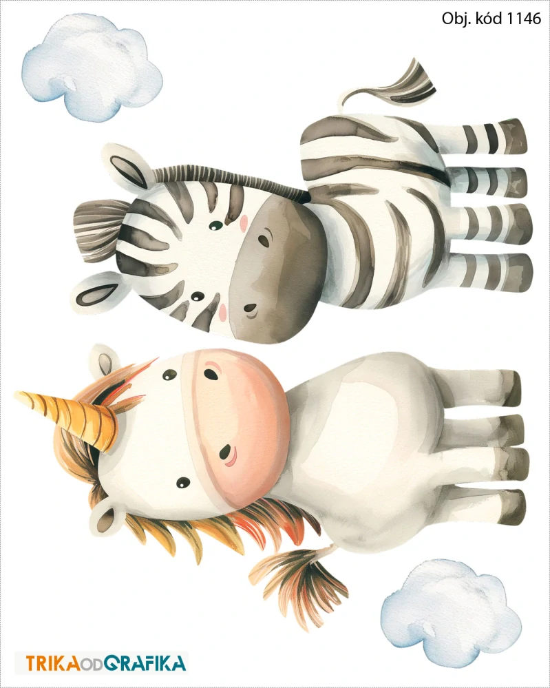 Zebra a jednorožec – nažehlovačka 14x19cm
