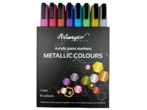 Akrylové popisovače s jemným hrotem - metalické - 8 ks