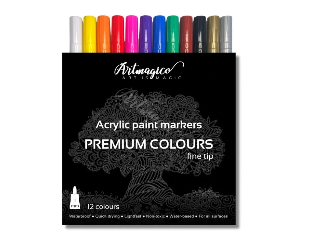 Akrylový popisovač s jemným hrotem (1 mm) 12 ks