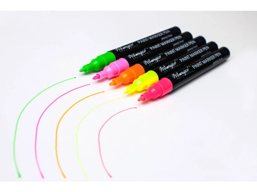 Akrylové popisovače s jemným hrotem - neonové - 5 ks